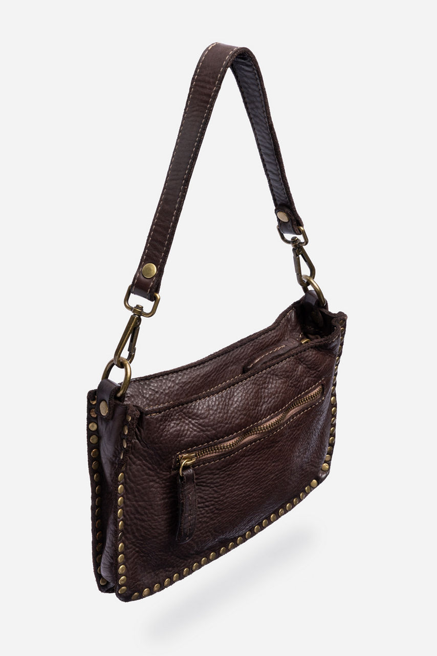 ITALIAN WASHED LEATHER STUDDED SHOULDER BAG, , large image 3