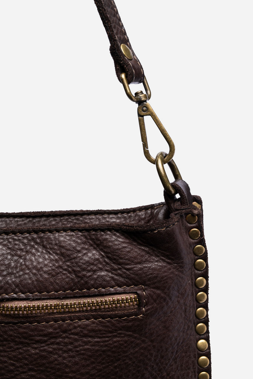 ITALIAN WASHED LEATHER STUDDED SHOULDER BAG, , large image 5