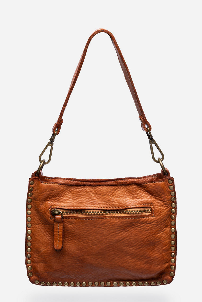 ITALIAN WASHED LEATHER STUDDED SHOULDER BAG, , large image 1