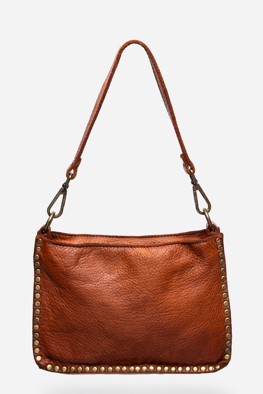 ITALIAN WASHED LEATHER STUDDED SHOULDER BAG, , large image 2