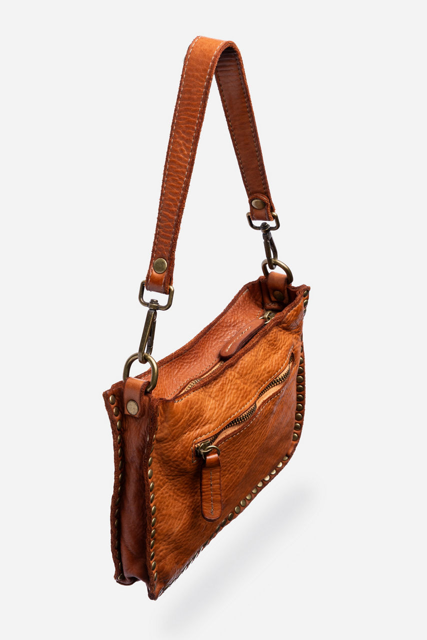 ITALIAN WASHED LEATHER STUDDED SHOULDER BAG, , large image 3