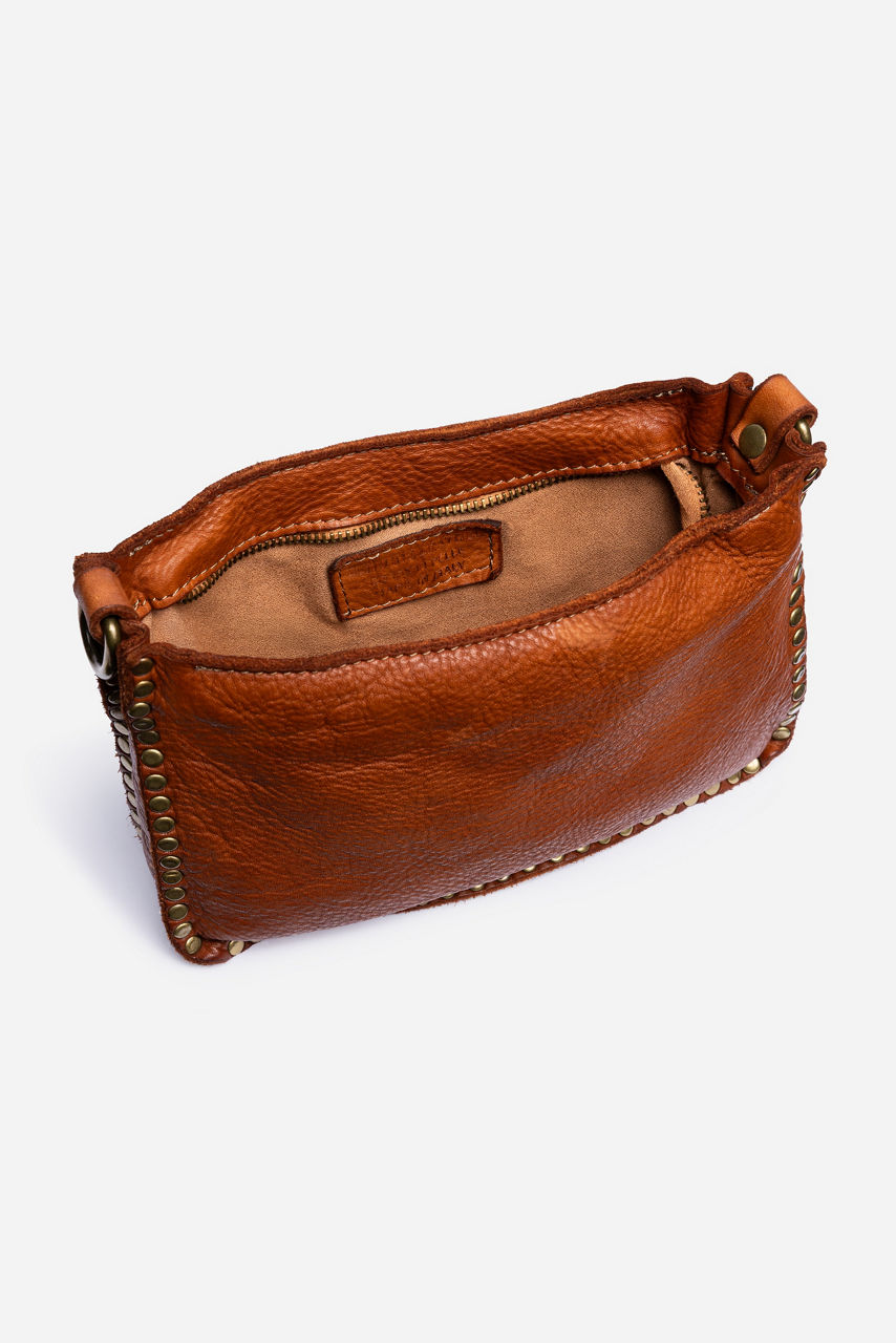 ITALIAN WASHED LEATHER STUDDED SHOULDER BAG, , large image 6