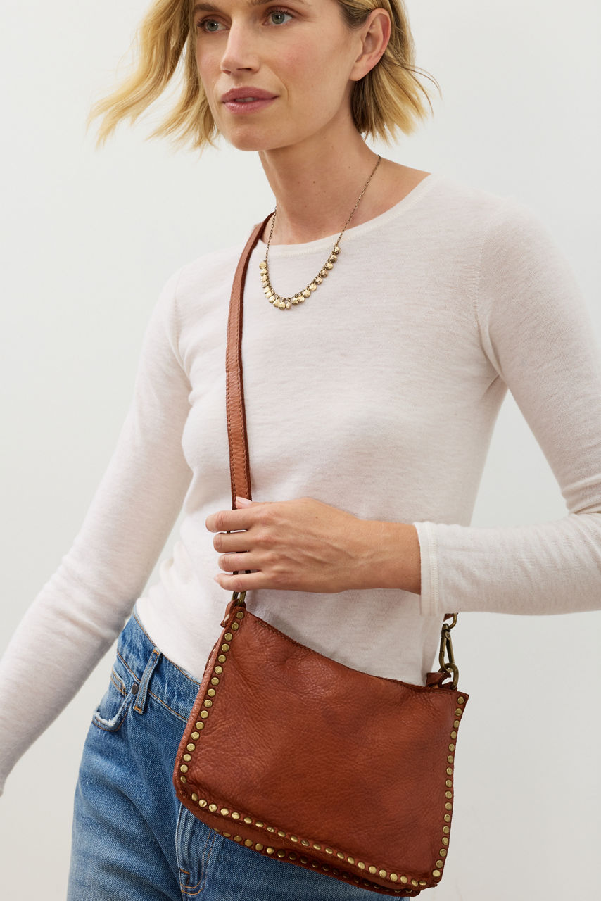 ITALIAN WASHED LEATHER STUDDED SHOULDER BAG, , large image 7
