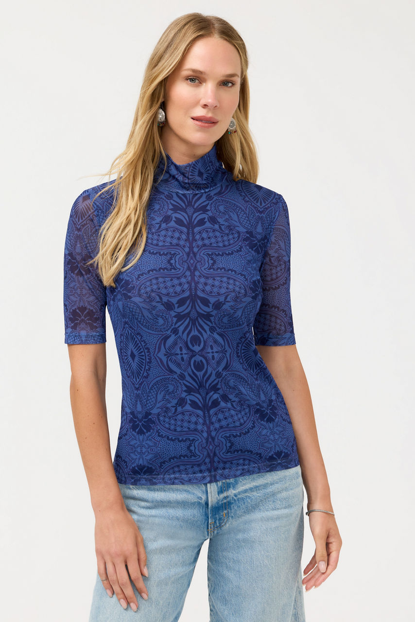 MESH ELBOW SLEEVE MOCK NECK, , large image 1