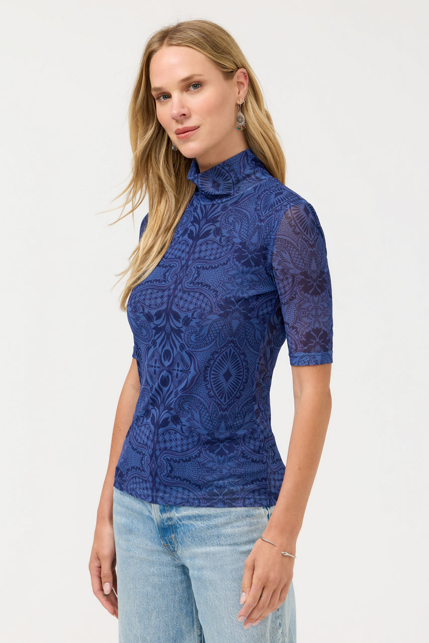 MESH ELBOW SLEEVE MOCK NECK, , large image 2