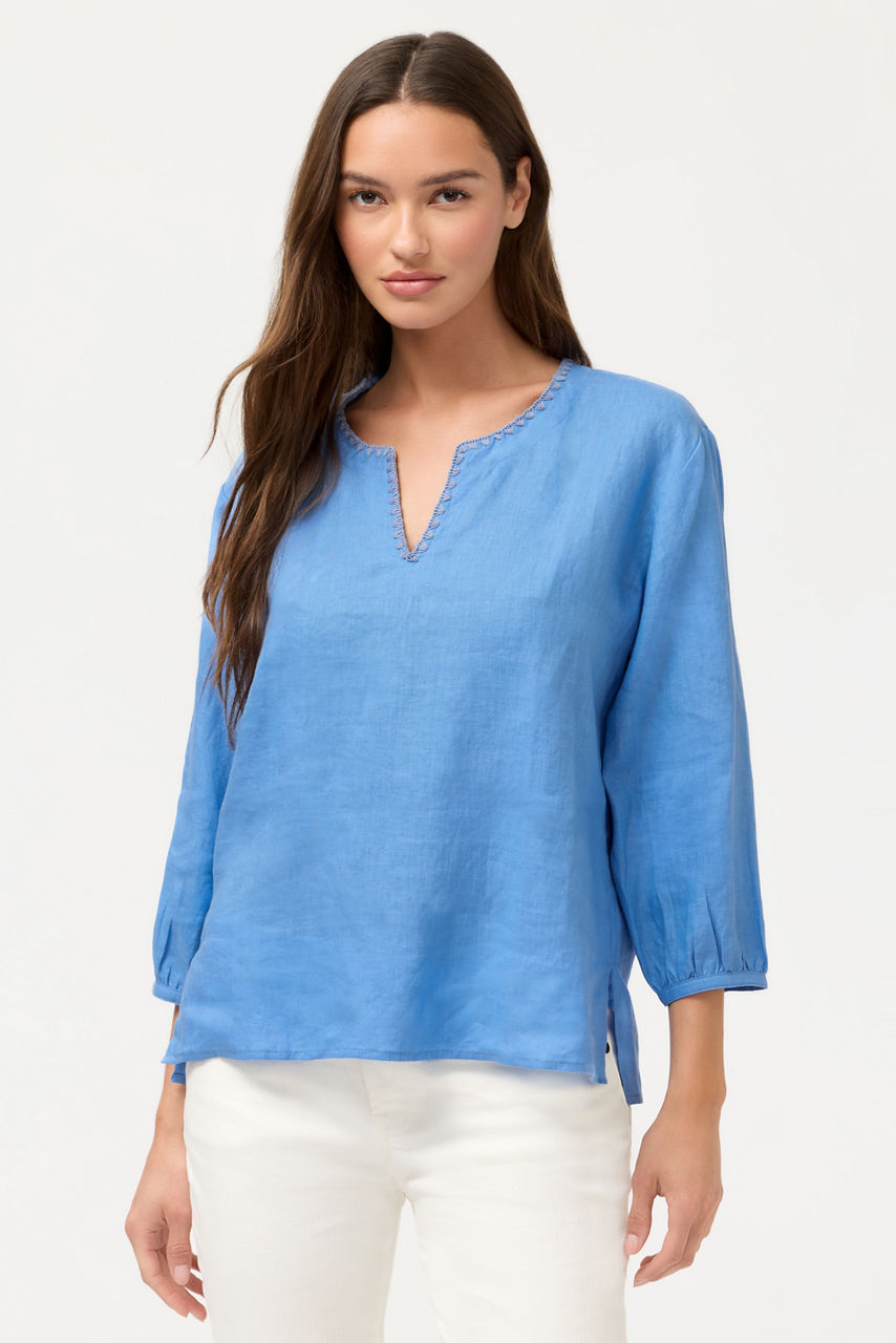 SPLIT NECK LINEN BLOUSE, , large image 1