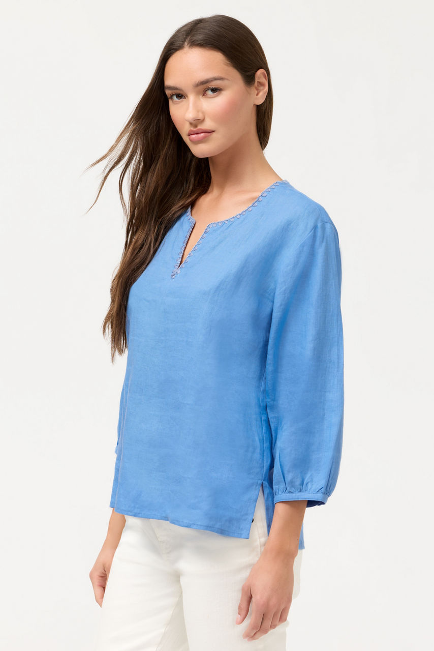 SPLIT NECK LINEN BLOUSE, , large image 2