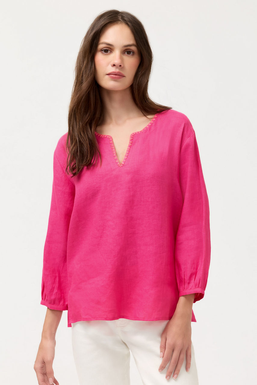 SPLIT NECK LINEN BLOUSE, , large image 1