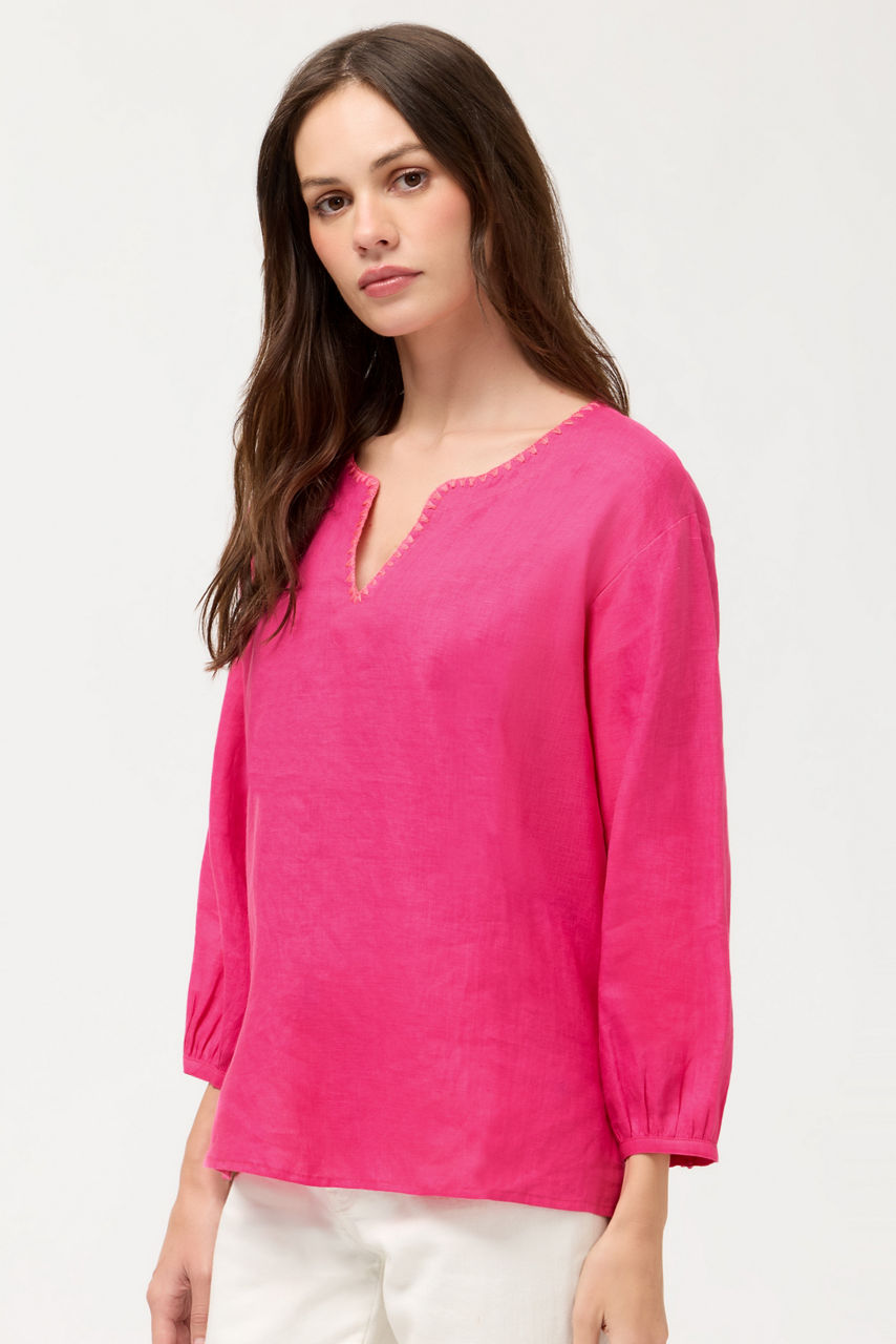 SPLIT NECK LINEN BLOUSE, , large image 2