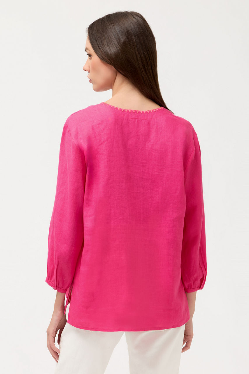 SPLIT NECK LINEN BLOUSE, , large image 3