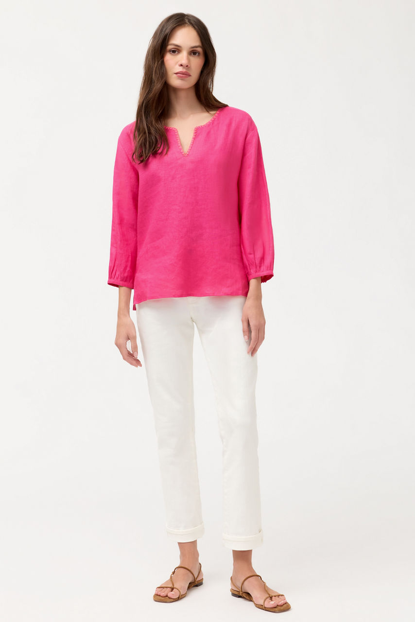 SPLIT NECK LINEN BLOUSE, , large image 4