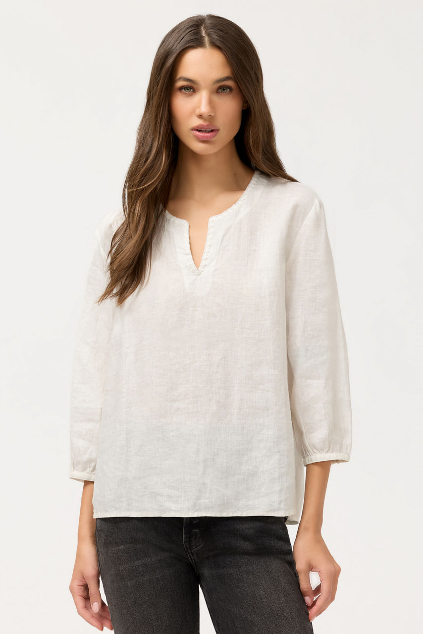 SPLIT NECK LINEN BLOUSE, , large image 1