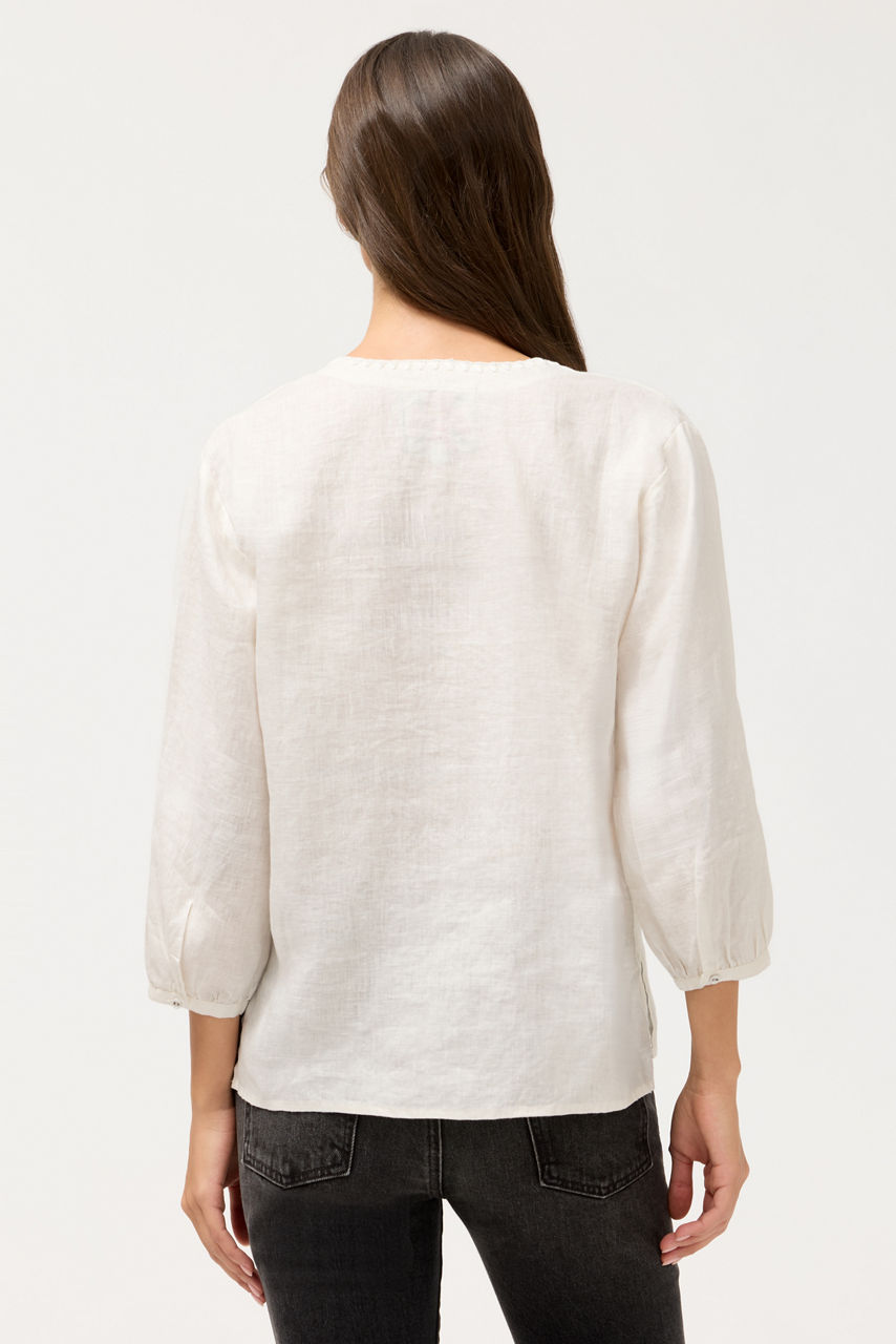 SPLIT NECK LINEN BLOUSE, , large image 3