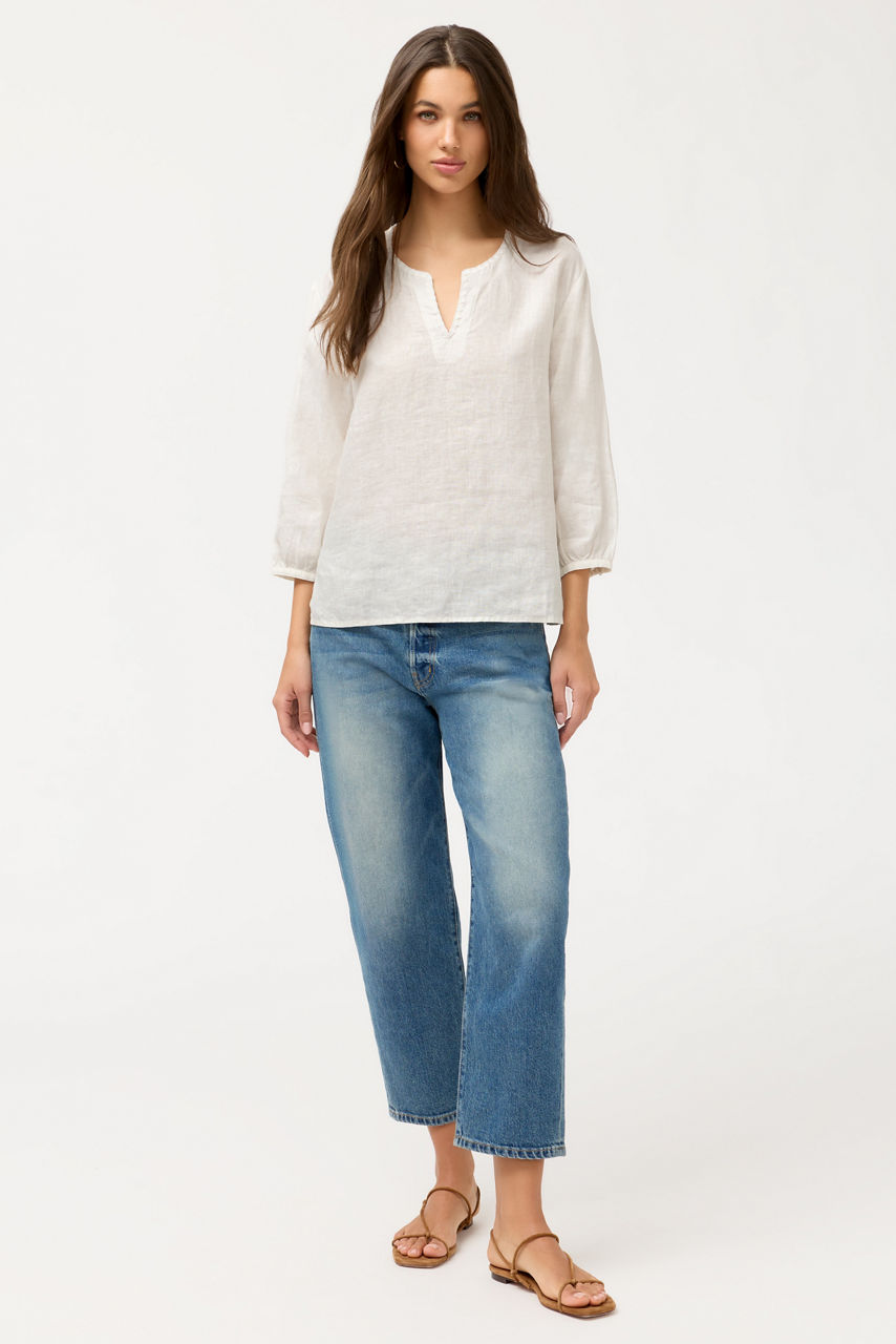 SPLIT NECK LINEN BLOUSE, , large image 4