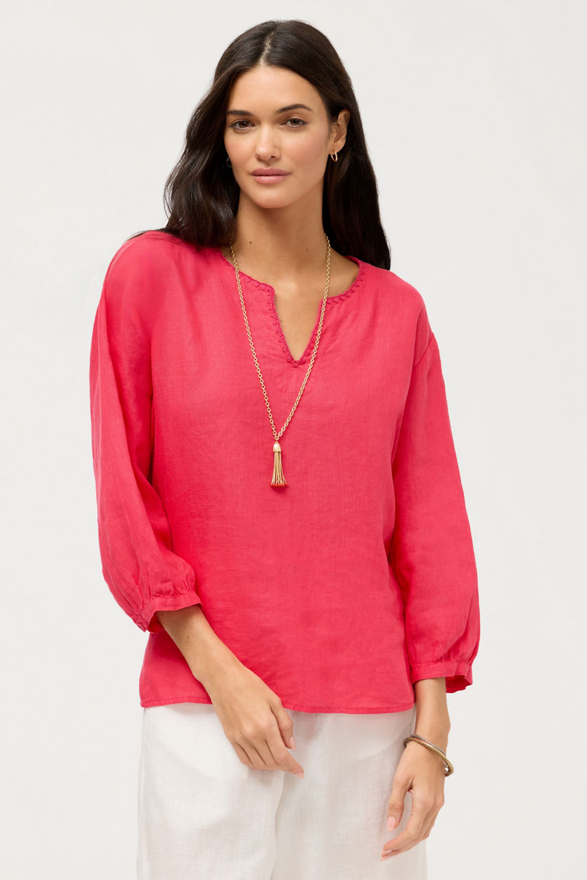 SPLIT NECK LINEN BLOUSE, , large image 1