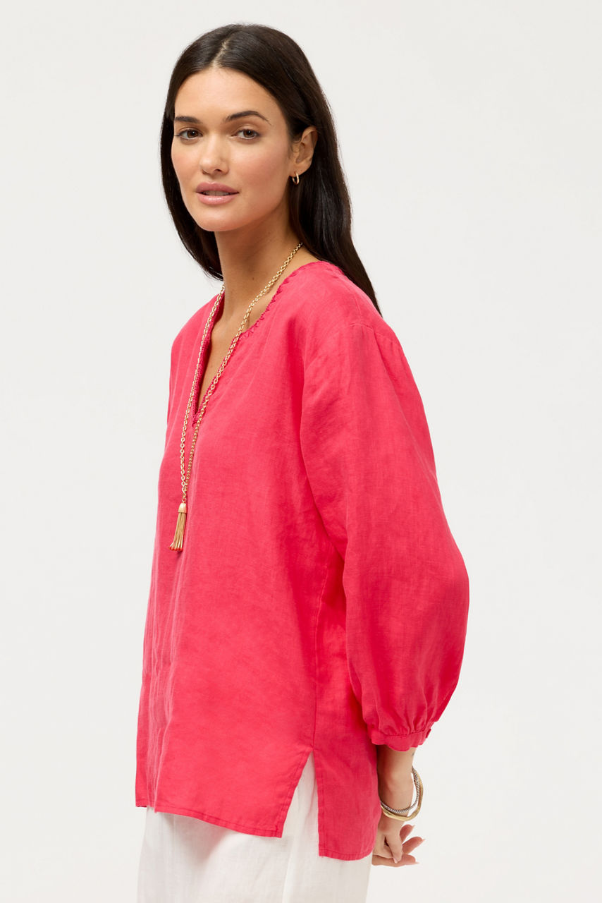 SPLIT NECK LINEN BLOUSE, , large image 2