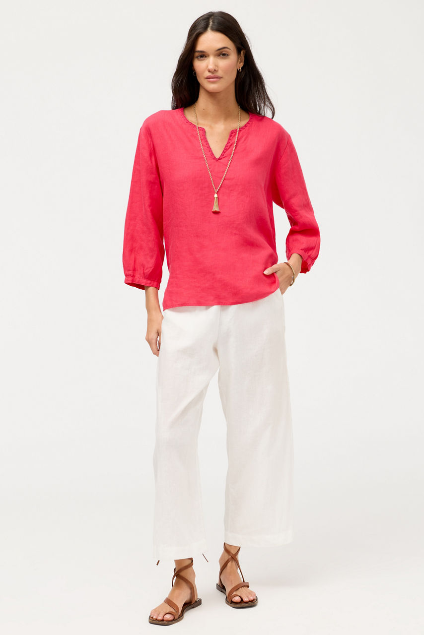 SPLIT NECK LINEN BLOUSE, , large image 3