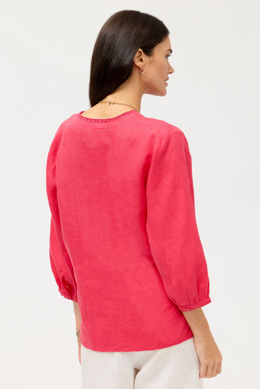 SPLIT NECK LINEN BLOUSE, , large image 4