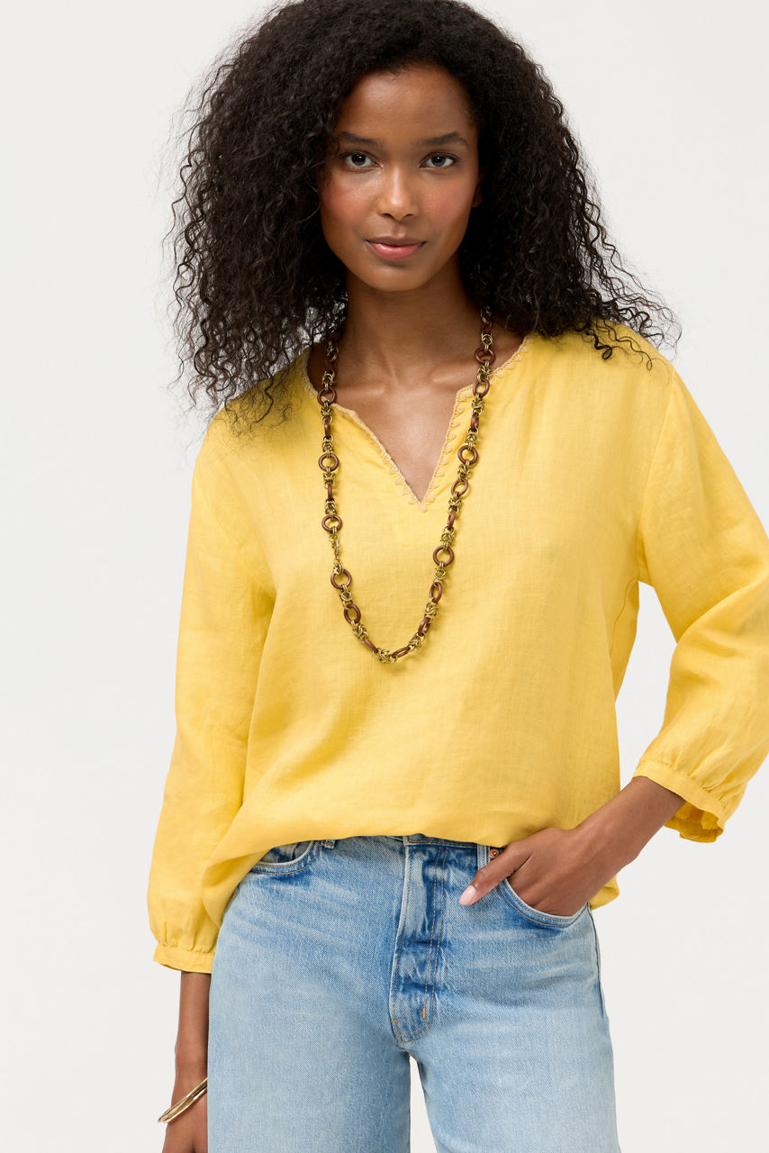 SPLIT NECK LINEN BLOUSE, , large image 1