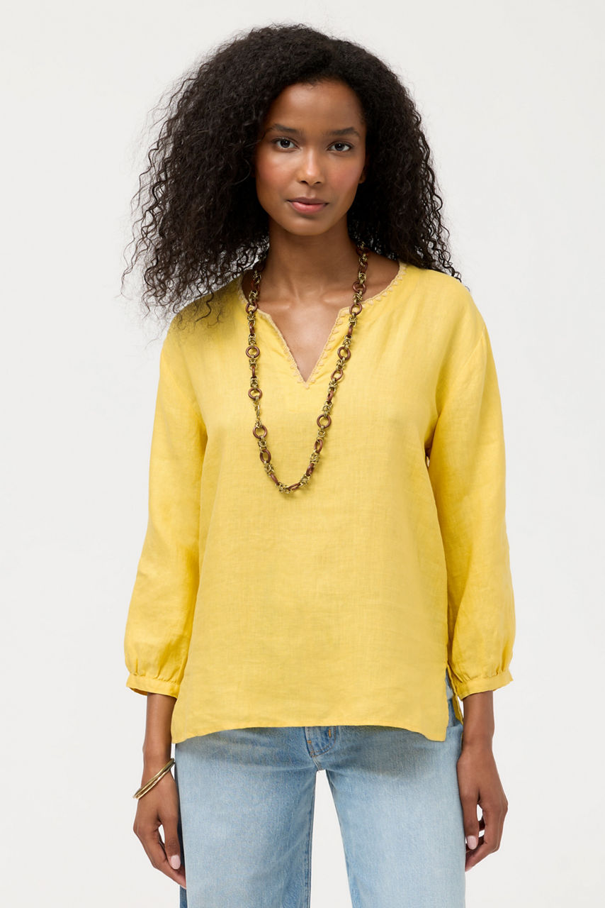 SPLIT NECK LINEN BLOUSE, , large image 2