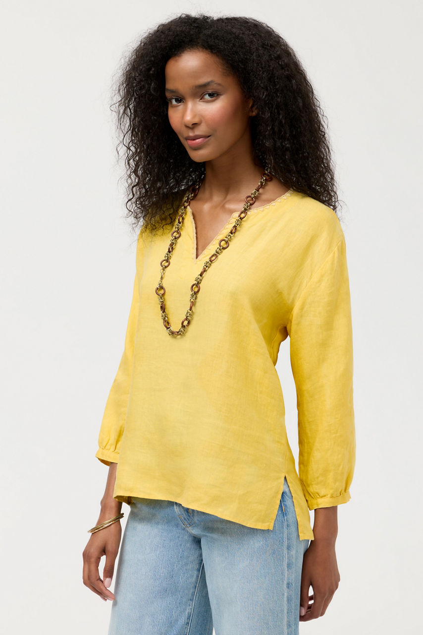 SPLIT NECK LINEN BLOUSE, , large image 3