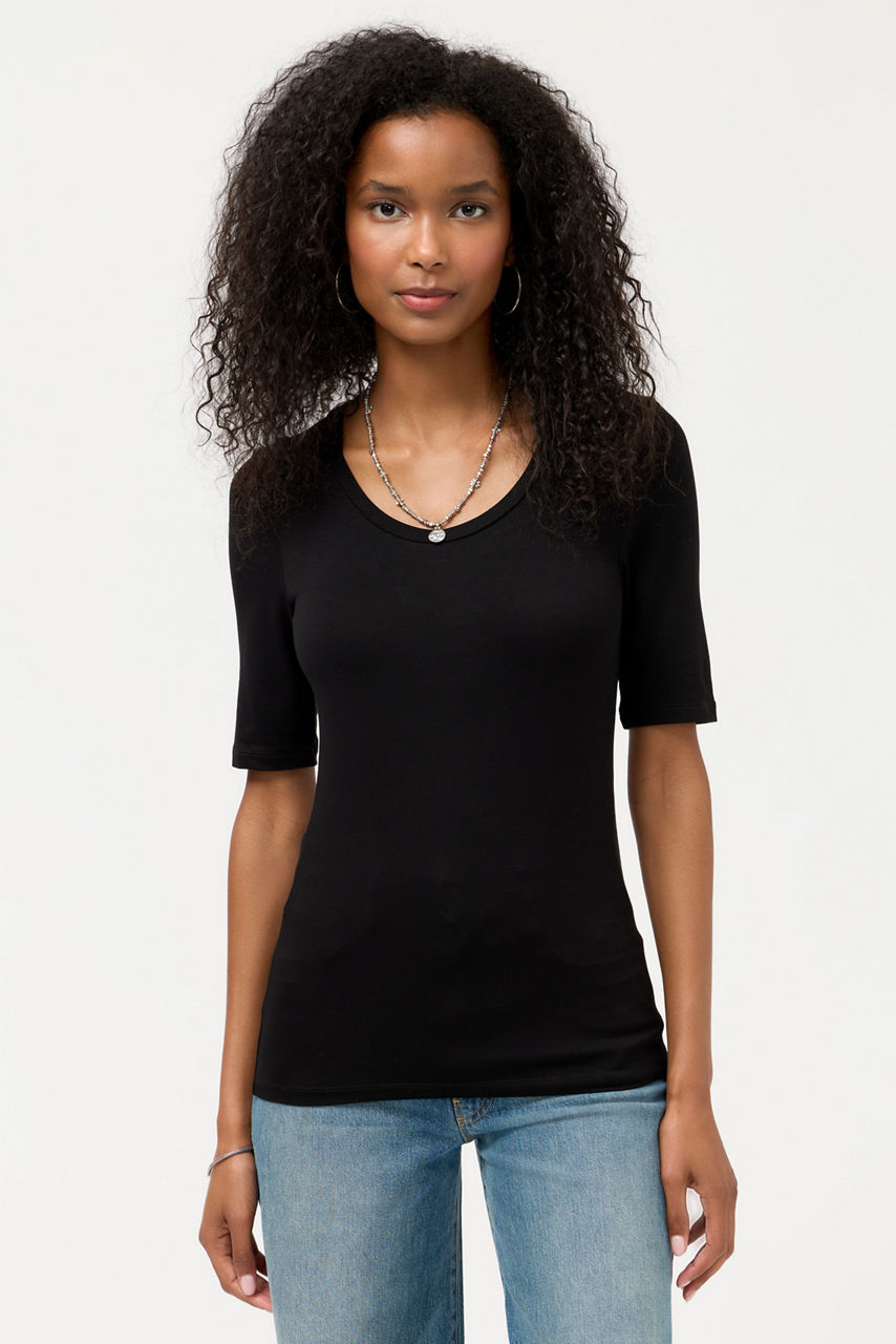 ESSENTIALS ELBOW SLEEVE SCOOP NECK, , large image 2