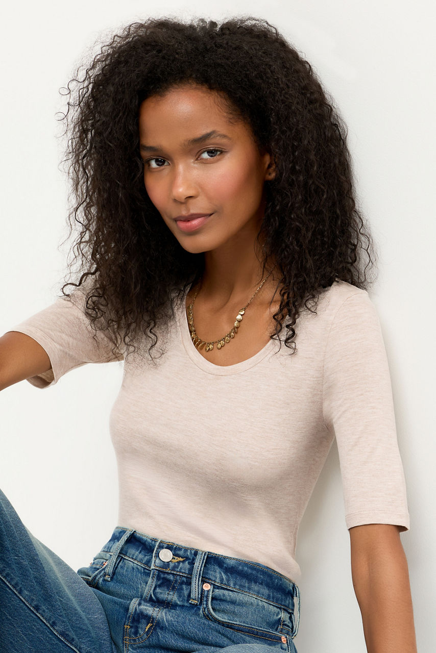 ESSENTIALS ELBOW SLEEVE SCOOP NECK, , large image 1