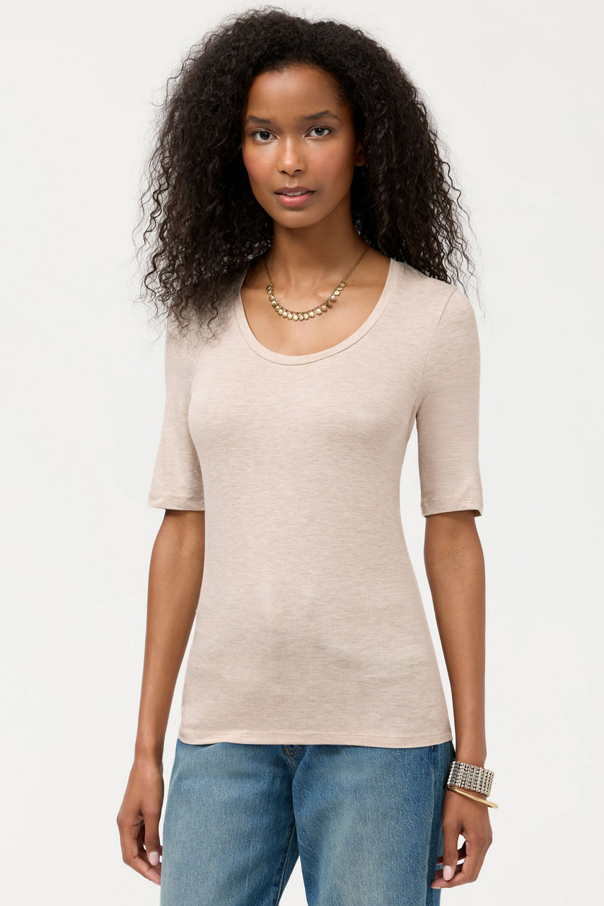 ESSENTIALS ELBOW SLEEVE SCOOP NECK, , large image 2