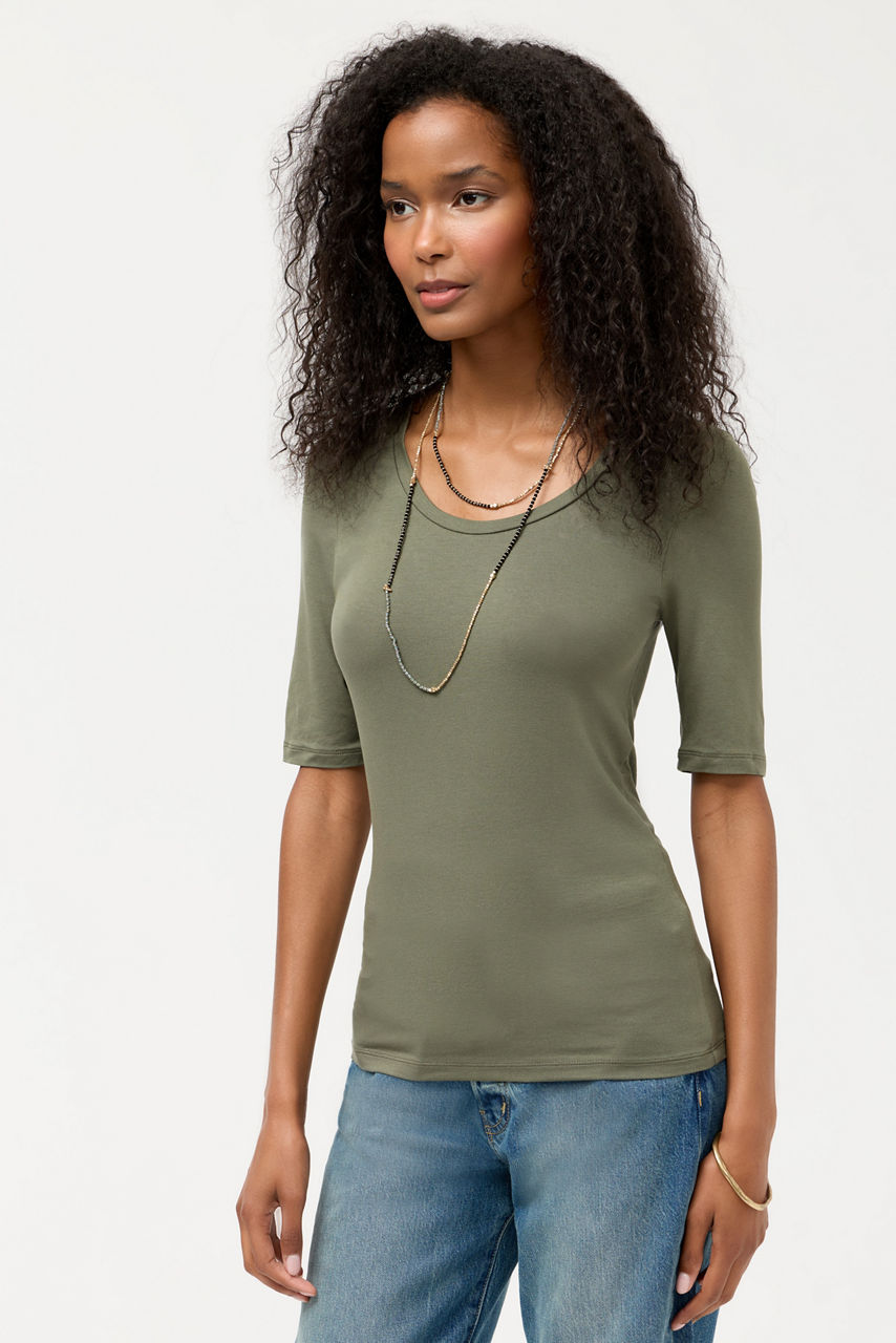 ESSENTIALS ELBOW SLEEVE SCOOP NECK, , large image 3