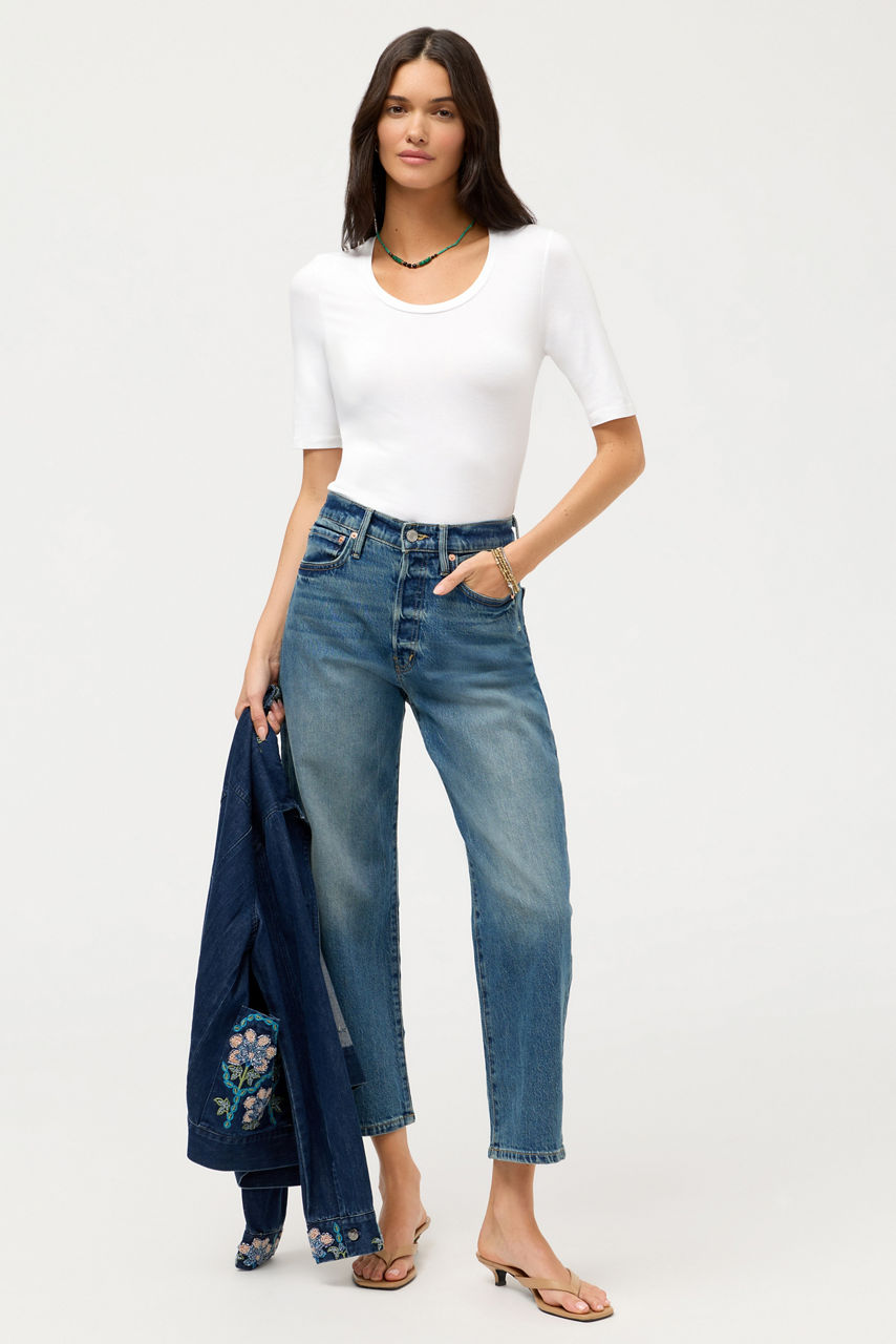 ESSENTIALS ELBOW SLEEVE SCOOP NECK, , large image 1