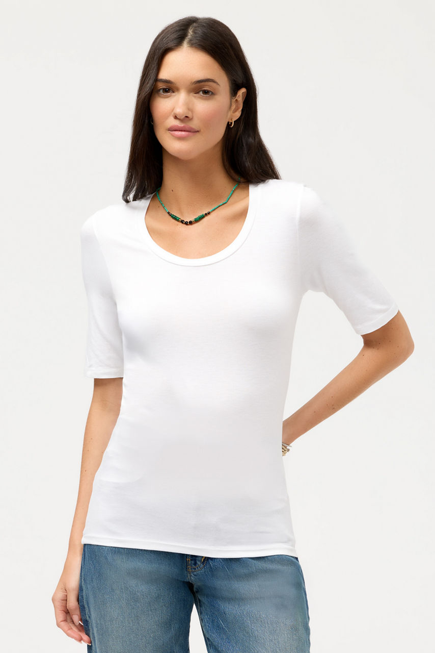 ESSENTIALS ELBOW SLEEVE SCOOP NECK, , large image 3