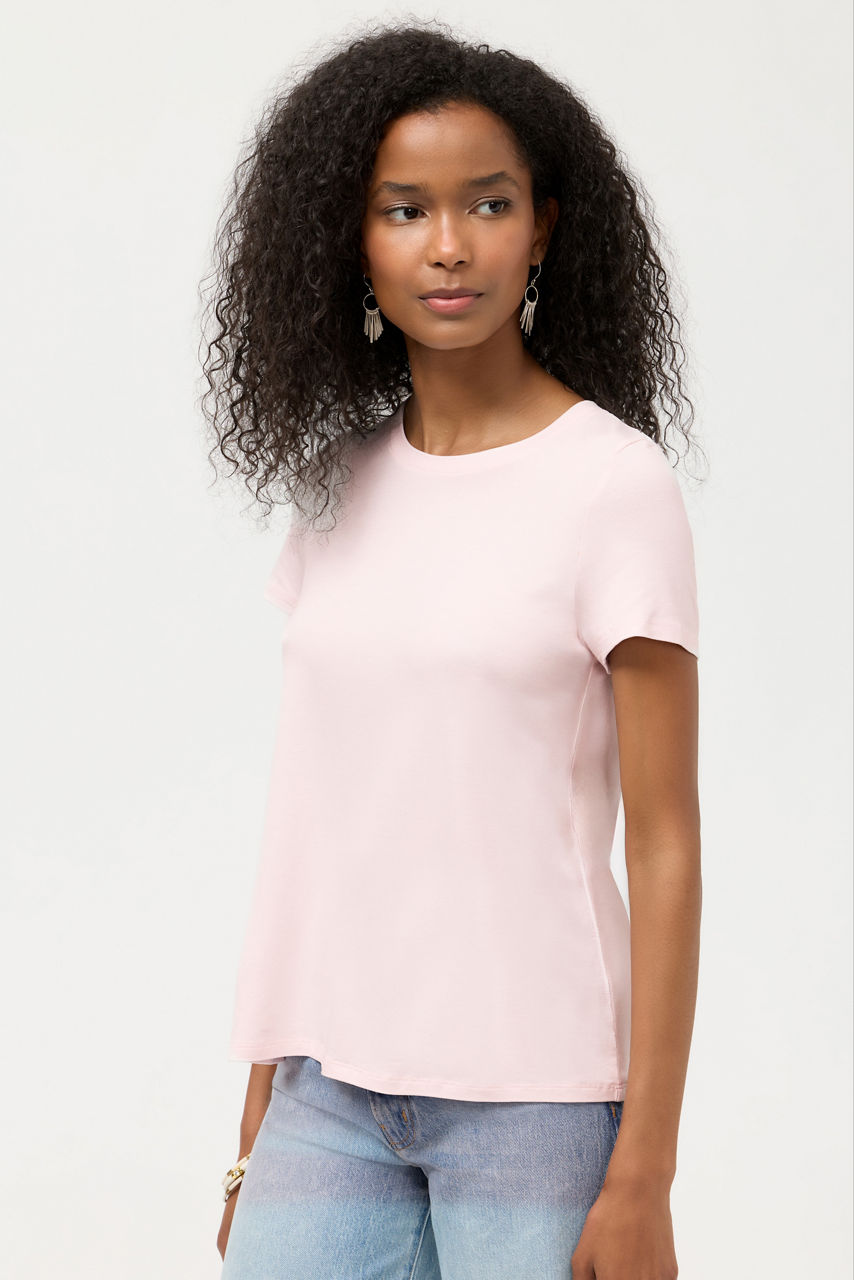 ESSENTIALS SHORT SLEEVE PLEAT BACK CREW NECK, , large image 2