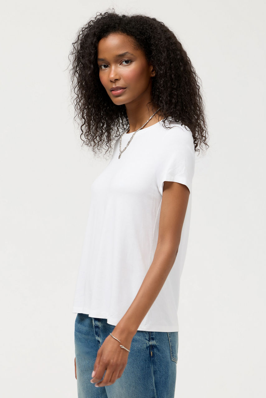 ESSENTIALS SHORT SLEEVE PLEAT BACK CREW NECK, , large image 2