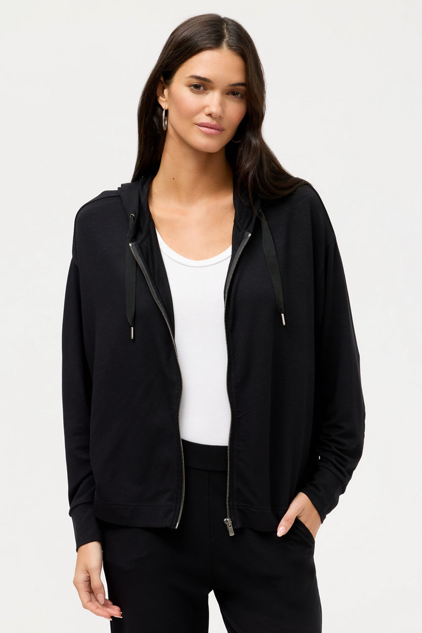 SEMI RELAXED LONG SLEEVE ZIP FRONT HOODIE, , large image 1