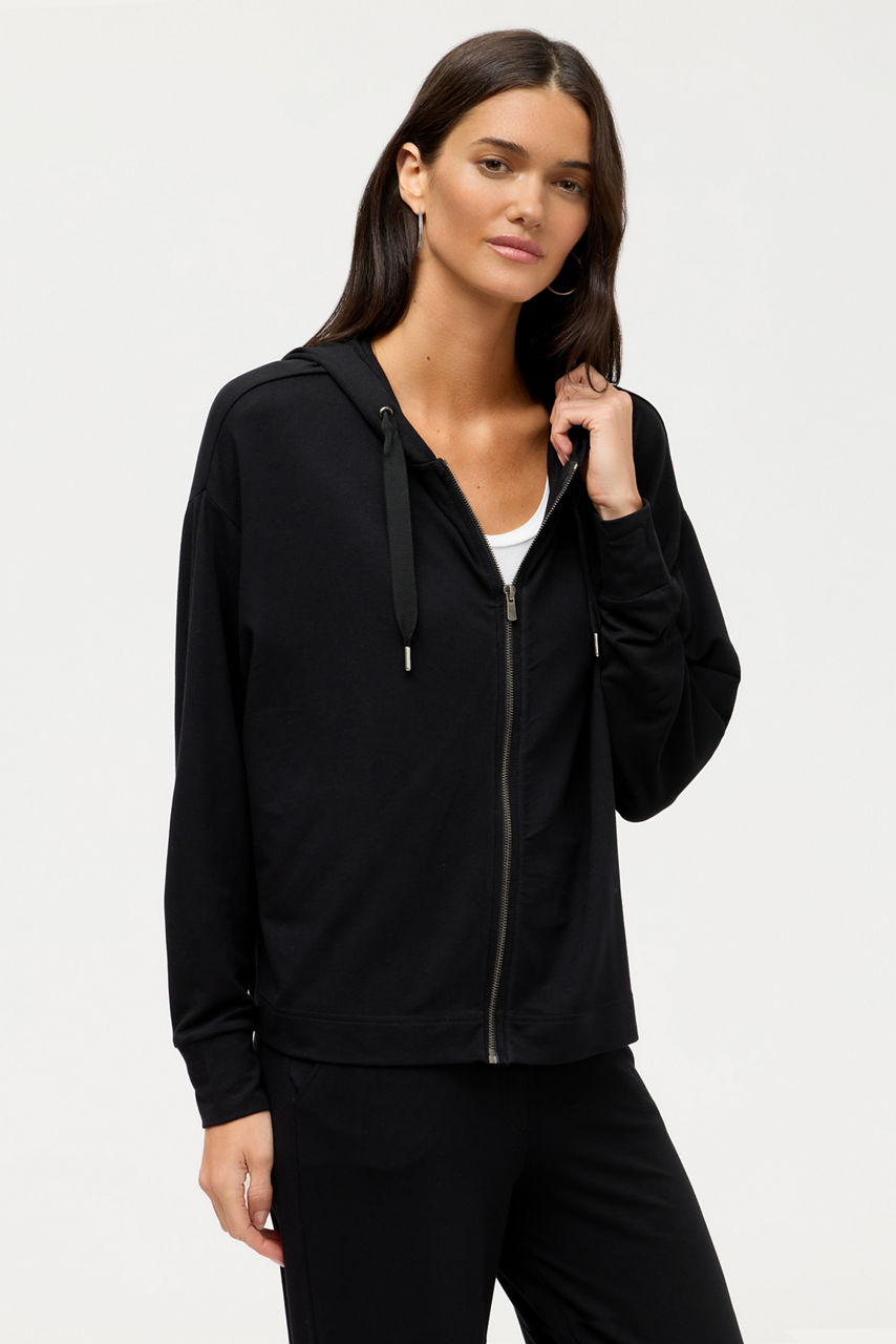SEMI RELAXED LONG SLEEVE ZIP FRONT HOODIE, , large image 2