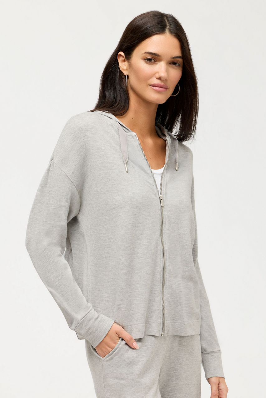 SEMI RELAXED LONG SLEEVE ZIP FRONT HOODIE, , large image 1