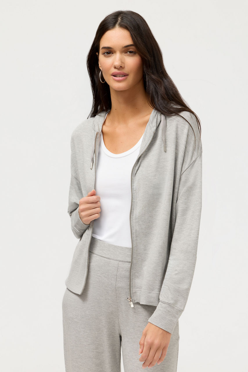 SEMI RELAXED LONG SLEEVE ZIP FRONT HOODIE, , large image 2