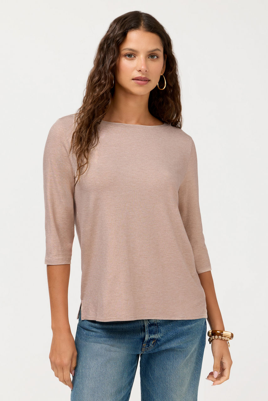 ESSENTIALS METALLIC 3/4 SLEEVE BOATNECK, , large image 1