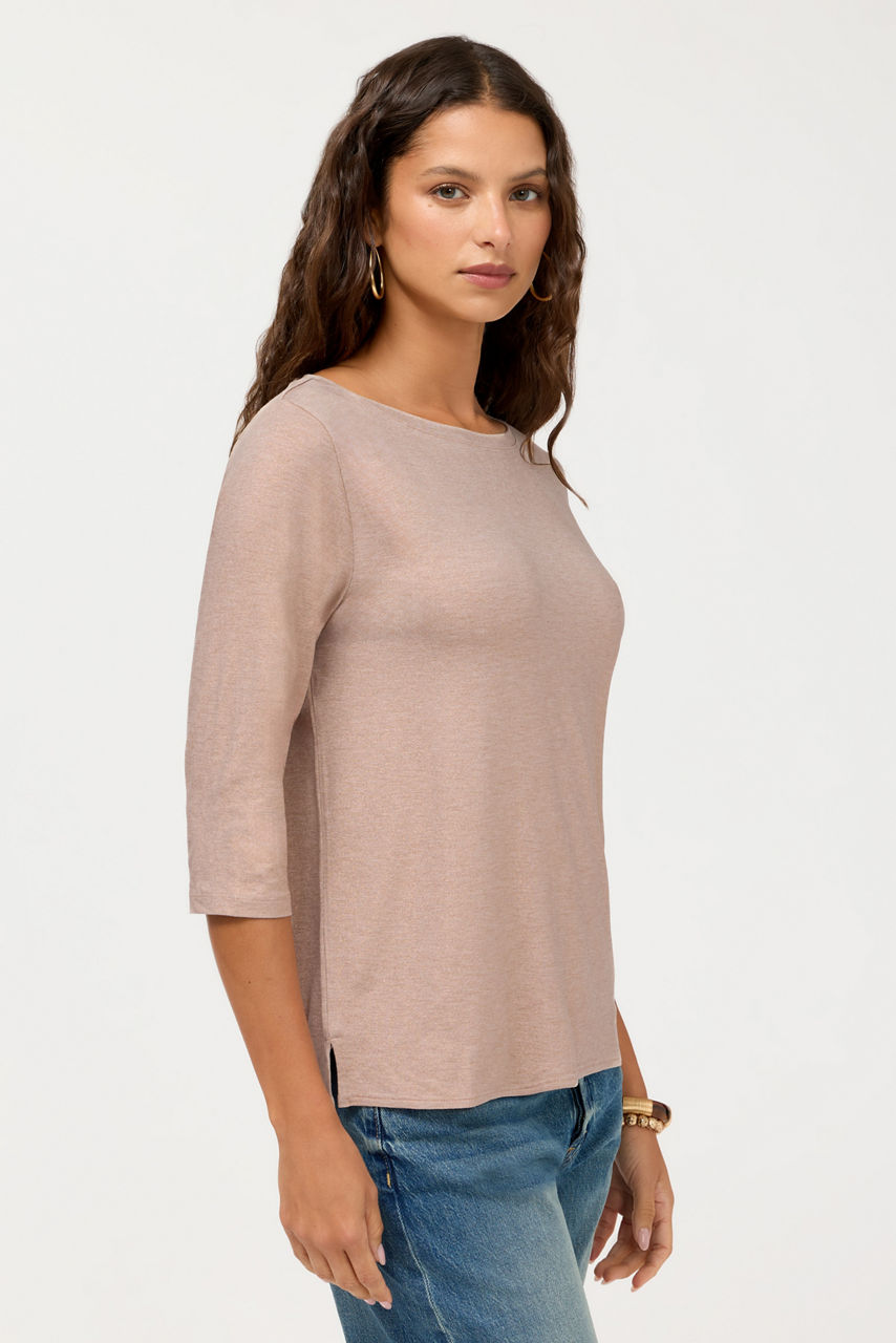 ESSENTIALS METALLIC 3/4 SLEEVE BOATNECK, , large image 2