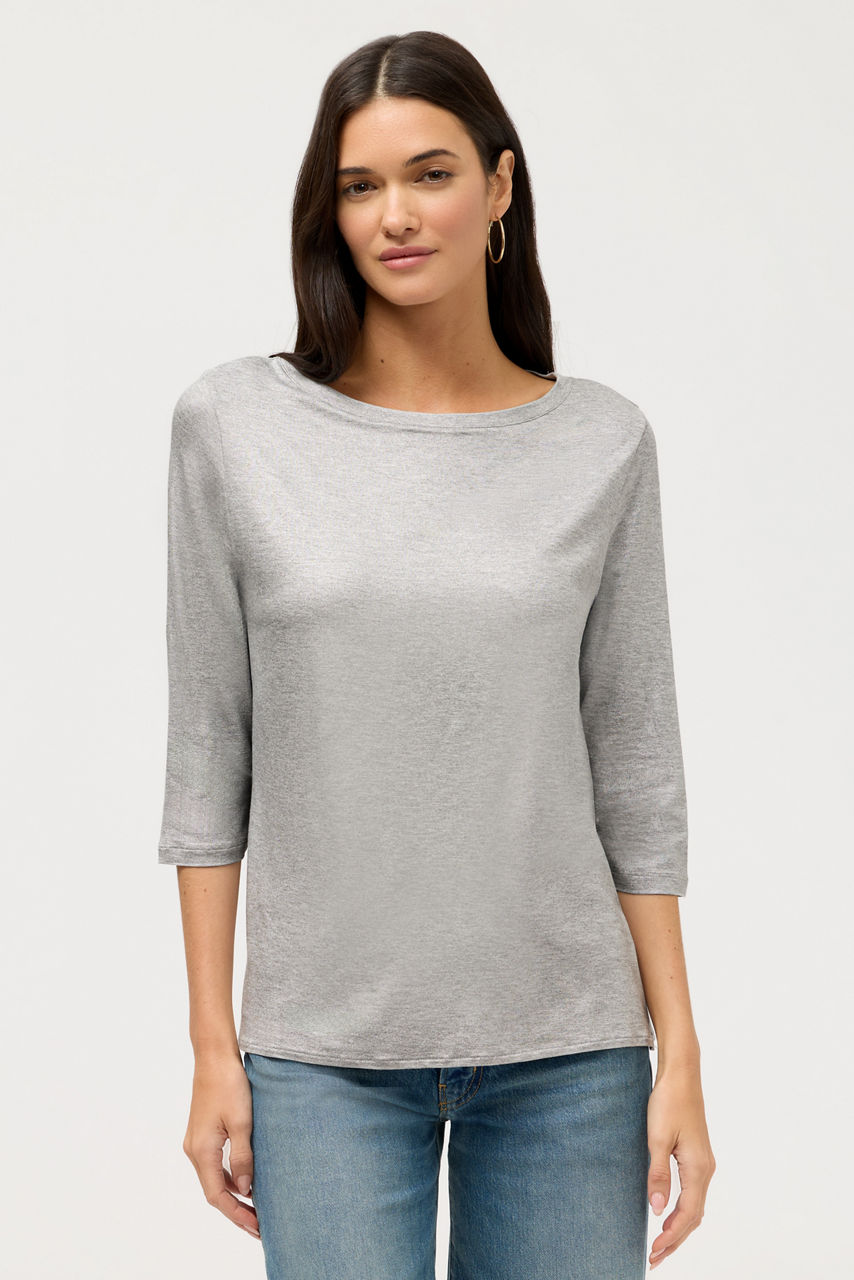 ESSENTIALS METALLIC 3/4 SLEEVE BOATNECK, , large image 2