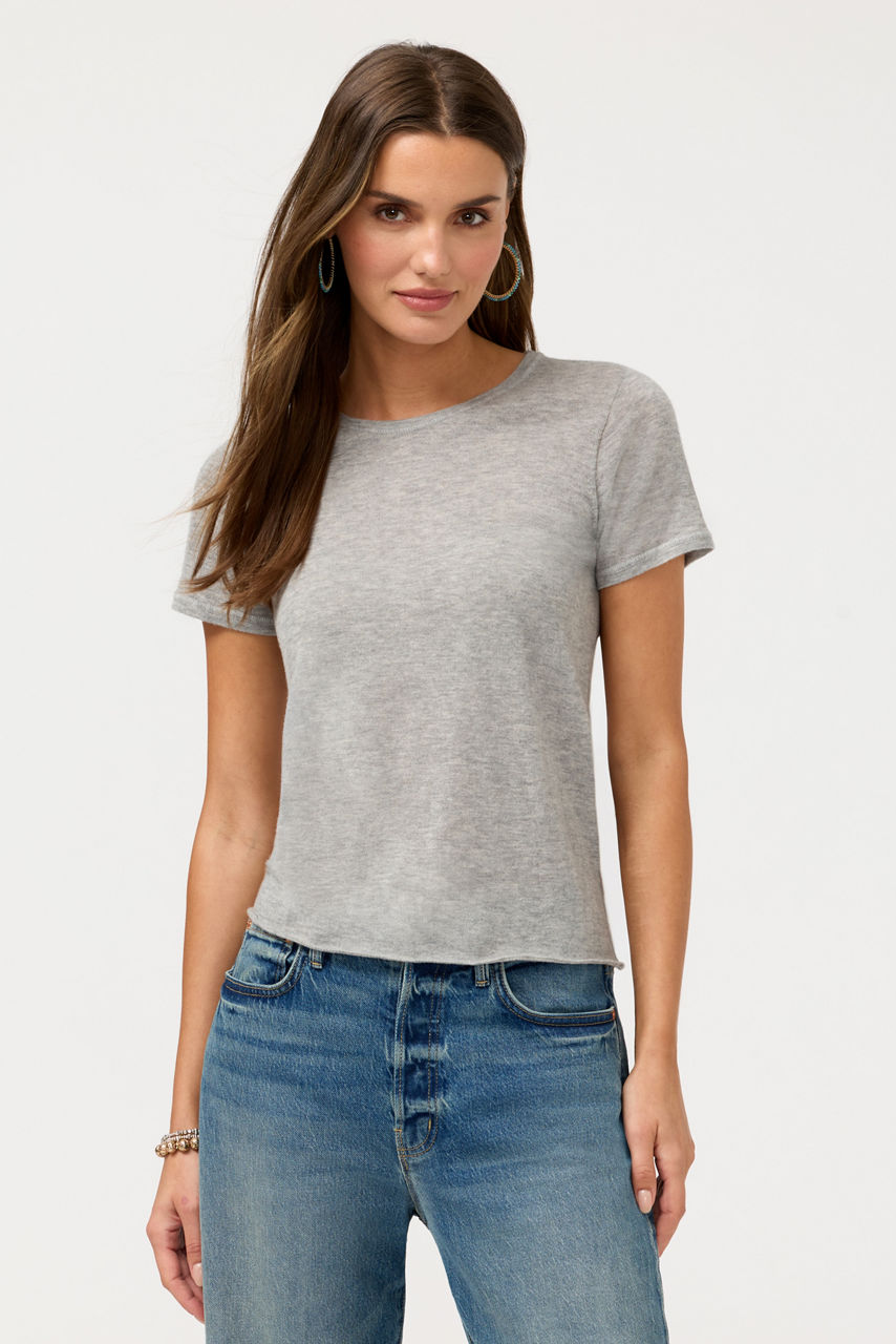 100%  MACHINE WASHABLE CASHMERE SHORT SLEEVE CREWNECK, , large image 3