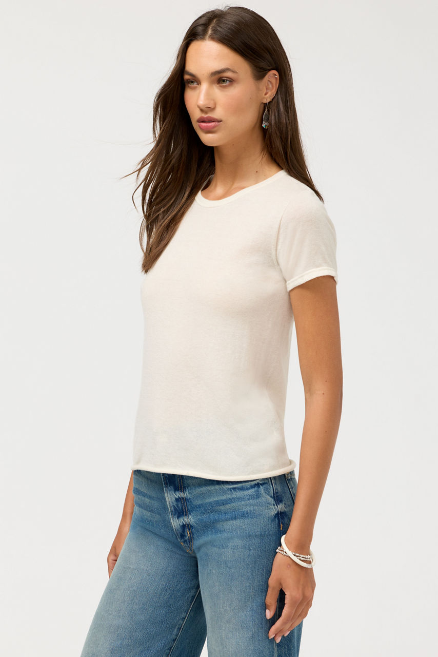 100%  MACHINE WASHABLE CASHMERE SHORT SLEEVE CREWNECK, , large image 2