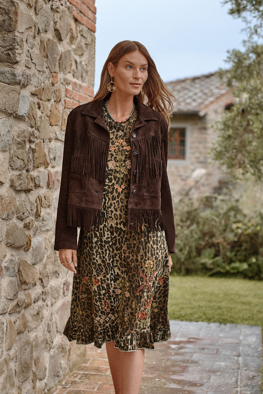 ITALIAN SUEDE FRINGE CROPPED JACKET, , large image 1