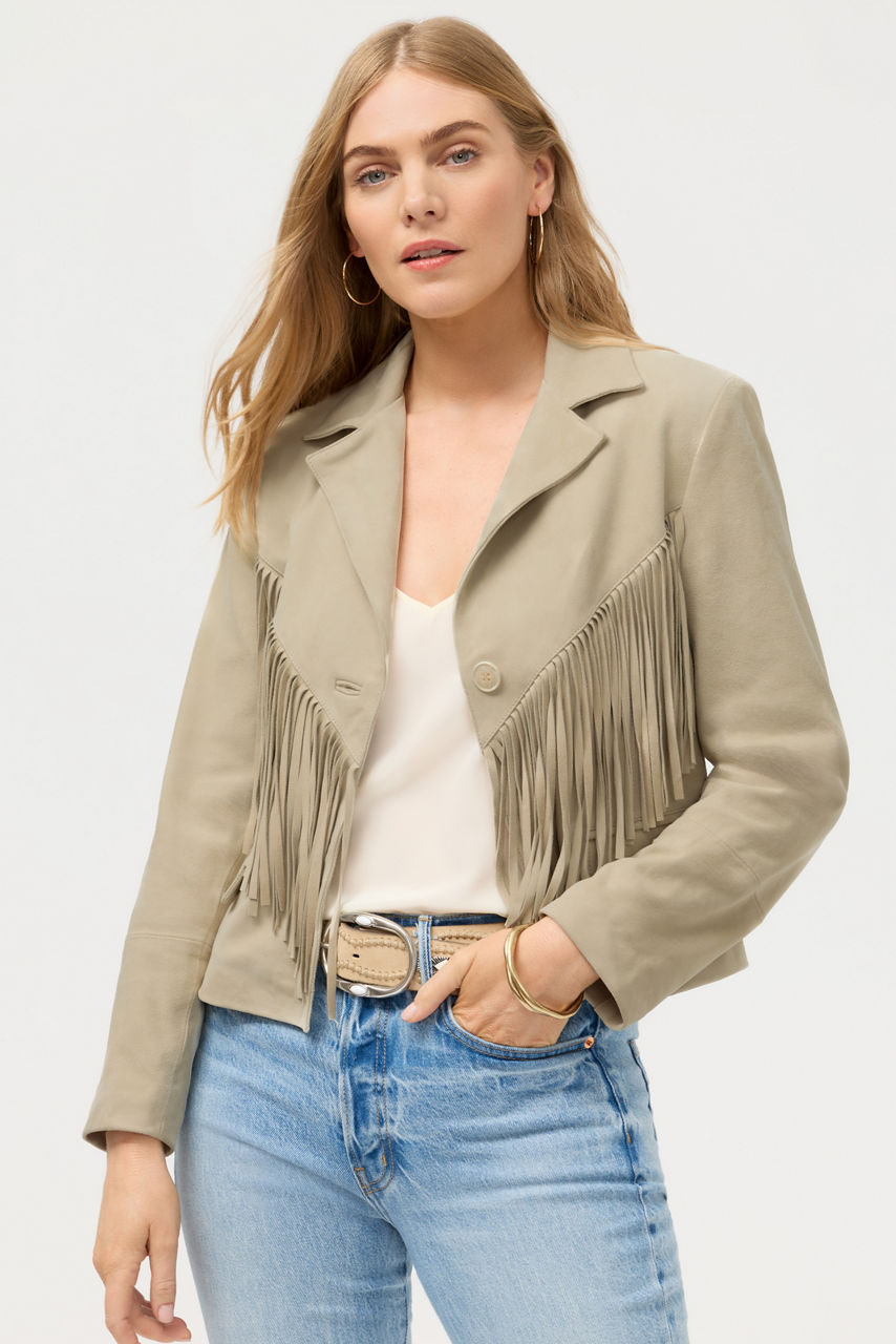 CROPPED FRINGE ITALIAN SUEDE JACKET, , large image 1