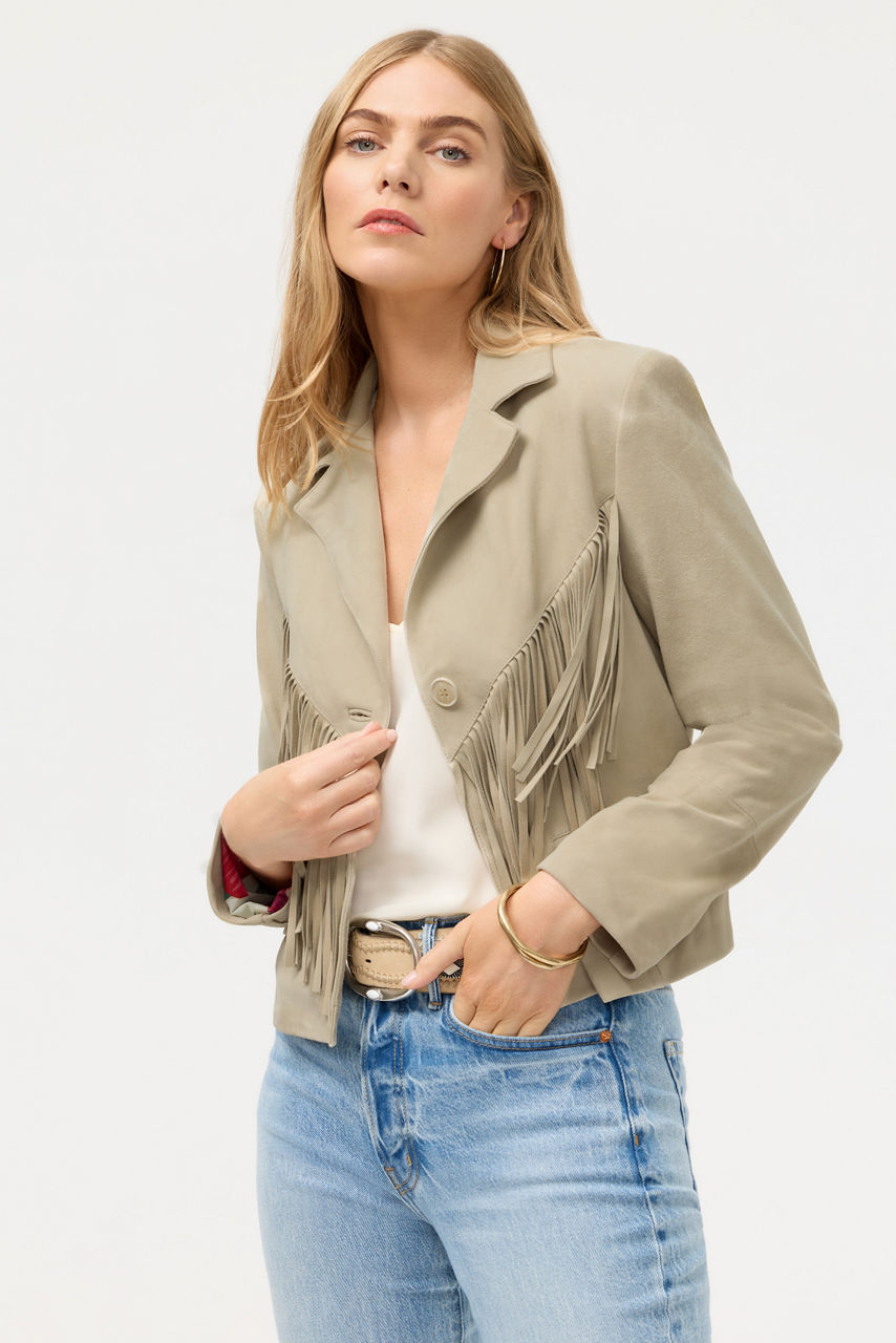 CROPPED FRINGE ITALIAN SUEDE JACKET, , large image 2
