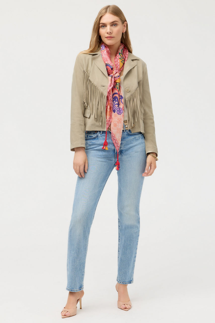 CROPPED FRINGE ITALIAN SUEDE JACKET, , large image 4