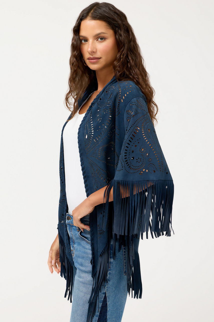 LASER CUT ITALIAN SUEDE PONCHO, , large image 1
