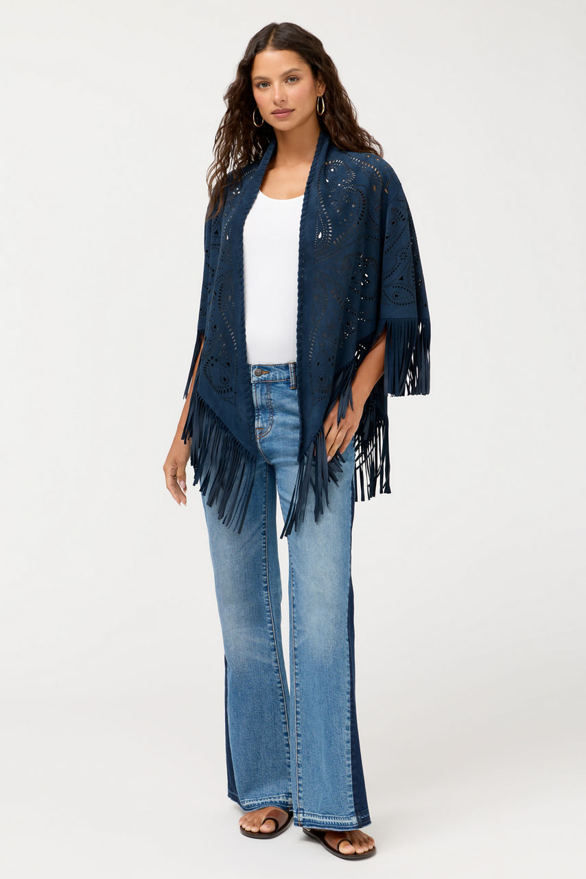 LASER CUT ITALIAN SUEDE PONCHO, , large image 2