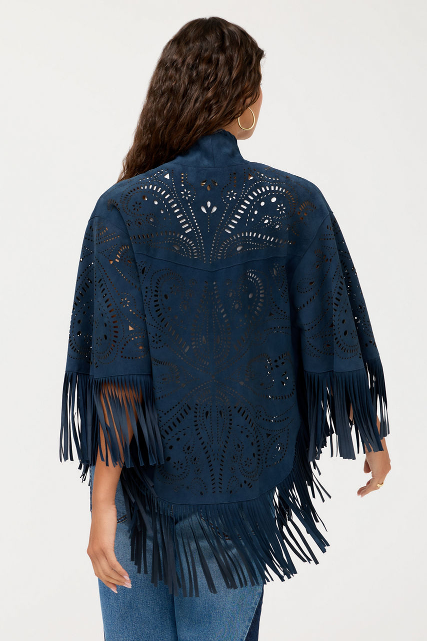LASER CUT ITALIAN SUEDE PONCHO, , large image 3