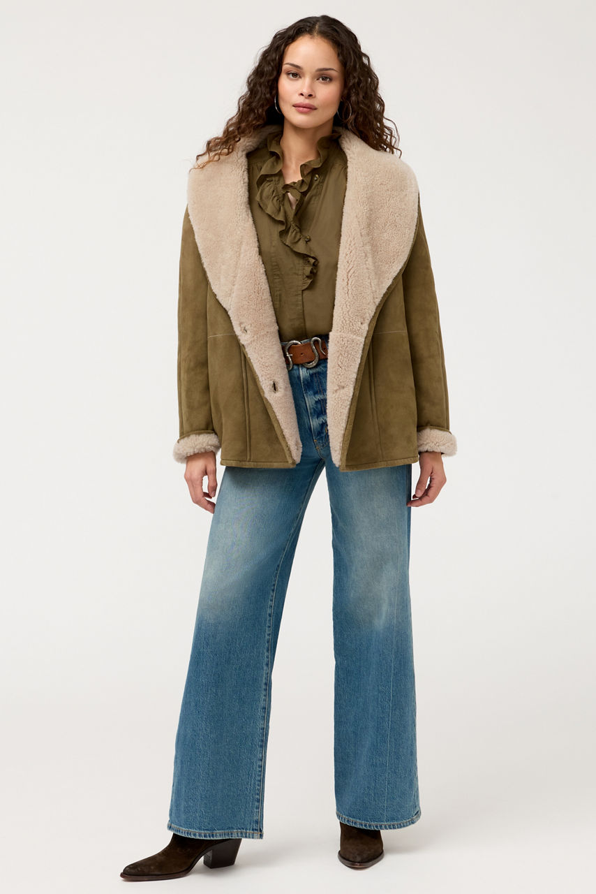 SHAWL COLLAR SHEARLING LINED SUEDE COAT, , large image 2